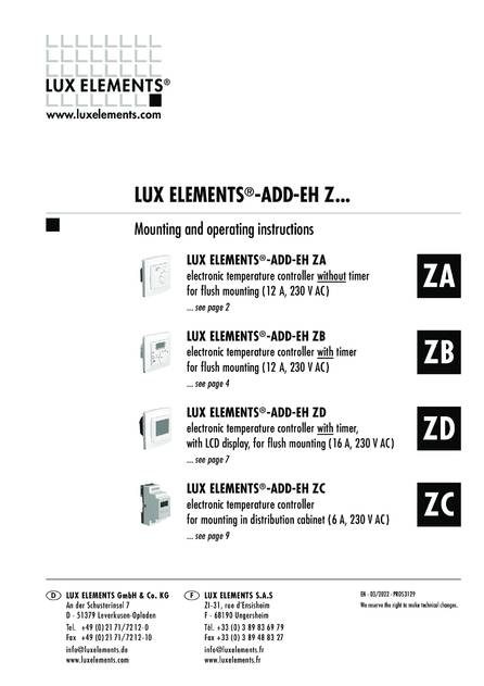 Lux Elements Tec ADD-EH ZA, ZB, ZD, ZC, cтраница 1