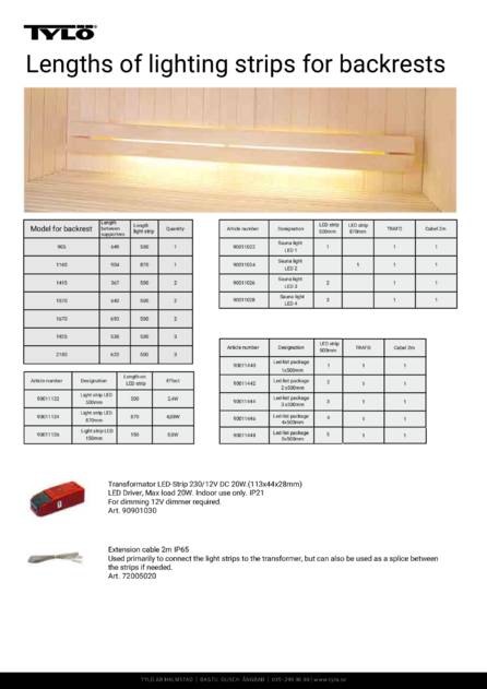 Tylo Lengths of LED lightingstrips for backrests, cтраница 1